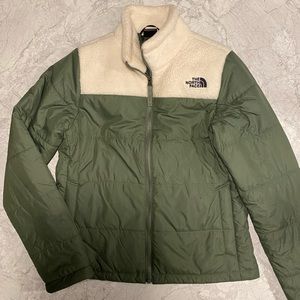 North Face army green puffer jacket size S